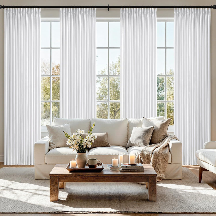 Pinch Pleated Thick Linen Curtains 4 Panels White 40Wx96L-inch