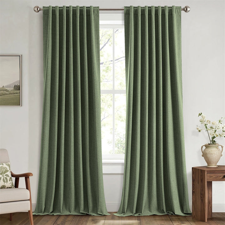 Solid Luxury Decor Thermal Insulation Room Darkening Rod Pocket Drapes Olive Green 42Wx96L-inch