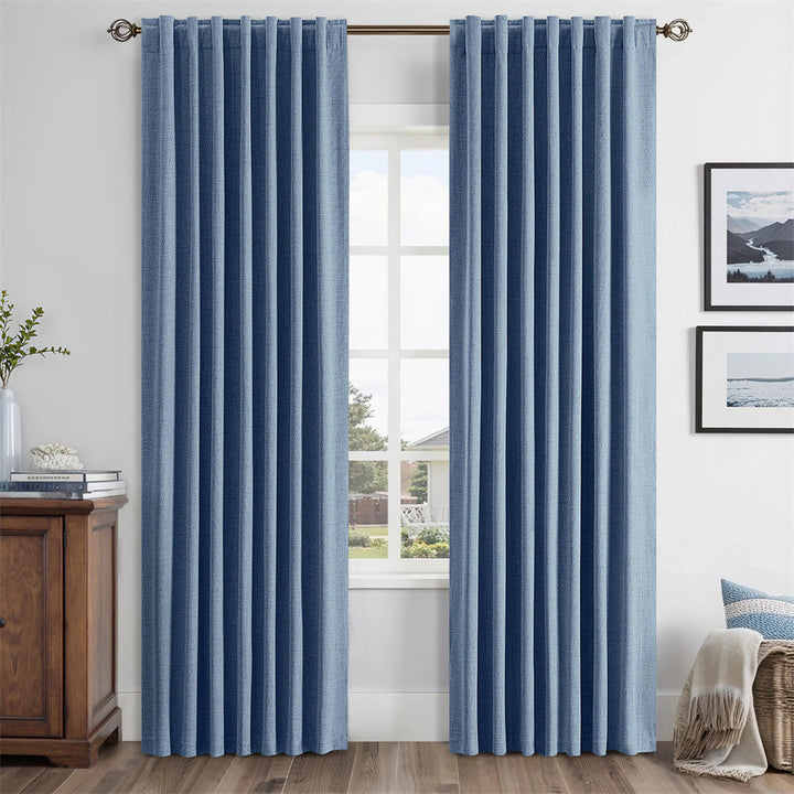 Solid Luxury Decor Thermal Insulation Room Darkening Rod Pocket Drapes Blue 42Wx63L-inch