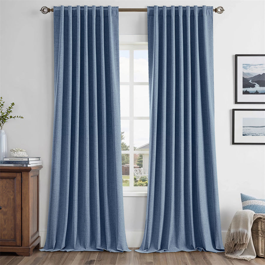 Solid Luxury Decor Thermal Insulation Room Darkening Rod Pocket Drapes Blue 42Wx96L-inch
