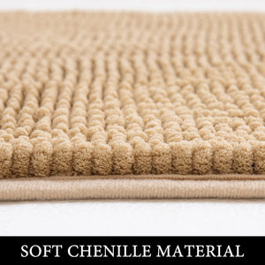 Absorbent Chenille Dog Doormat Soft Shaggy Non-Skid Bathroom Bath Rugs Durable, Camel, 20 x 32 Inches