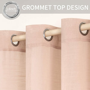 2 Panels Natural Linen Semi Elegant  Grommet Top Sheer Curtains Dusty Blush, (52X72 Inch)