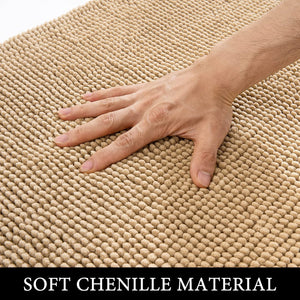 Absorbent Chenille Dog Doormat Soft Shaggy Non-Skid Bathroom Bath Rugs Durable, Camel, 20 x 32 Inches
