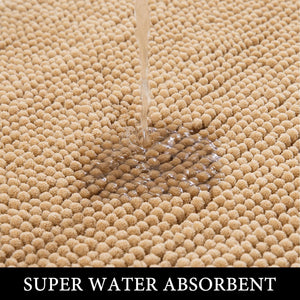 Absorbent Chenille Dog Doormat Soft Shaggy Non-Skid Bathroom Bath Rugs Durable, Camel, 20 x 32 Inches