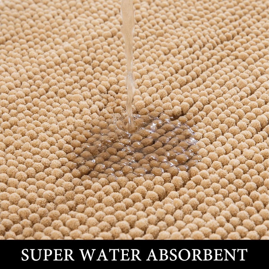 Absorbent Chenille Dog Doormat Soft Shaggy Non-Skid Bathroom Bath Rugs Durable, Camel, 20 x 32 Inches