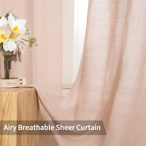 2 Panels Natural Linen Semi Elegant  Grommet Top Sheer Curtains Dusty Blush, (52X72 Inch)