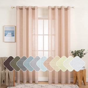 2 Panels Natural Linen Semi Elegant  Grommet Top Sheer Curtains Dusty Blush, (52X72 Inch)