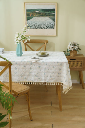 Rectangle Table Cloth, Country Style Farmhouse Tablecloth White, 140×180cm